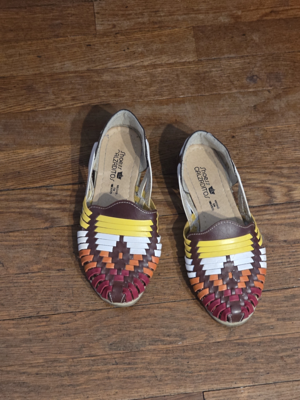 Huarache-Style Woven Moccasins in Yellow, White & Burgundy